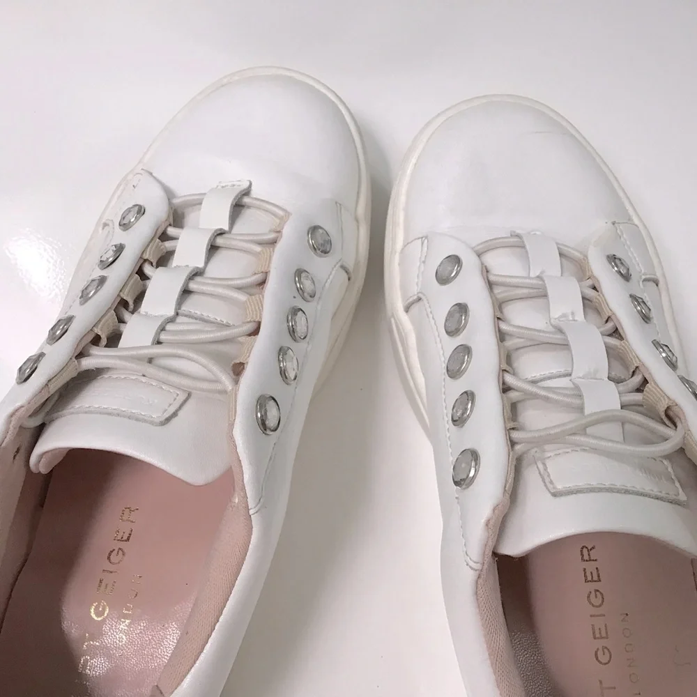 Kurt Geiger 🌈 Mini Liviah White Leather Sneakers Sz 37 - Picture 5 of 5